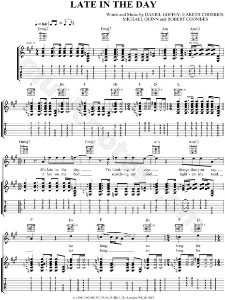 Supergrass Late In The Day Guitar Tab In A Major Download And Print