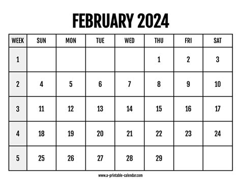 Calendar 2024 February A Printable Calendar