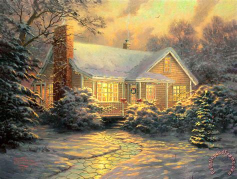 Thomas Kinkade Christmas Cottage Painting Christmas Cottage Print For