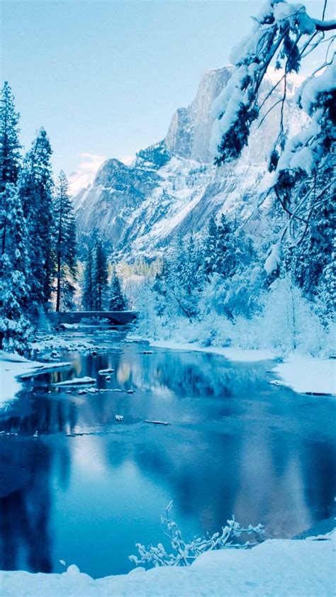 Cold Winter Mountain River White Nature Landscape Wallpaper Download