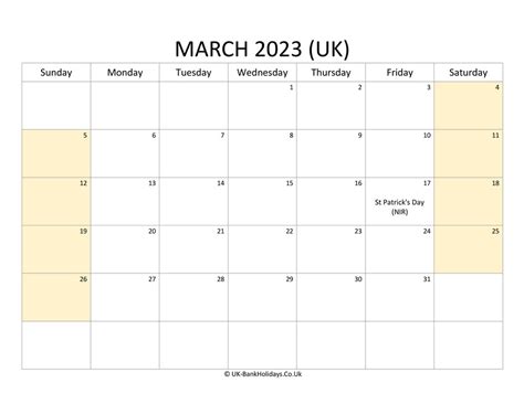March 2023 Calendar With Holidays Uk Get Calender 2023 Update