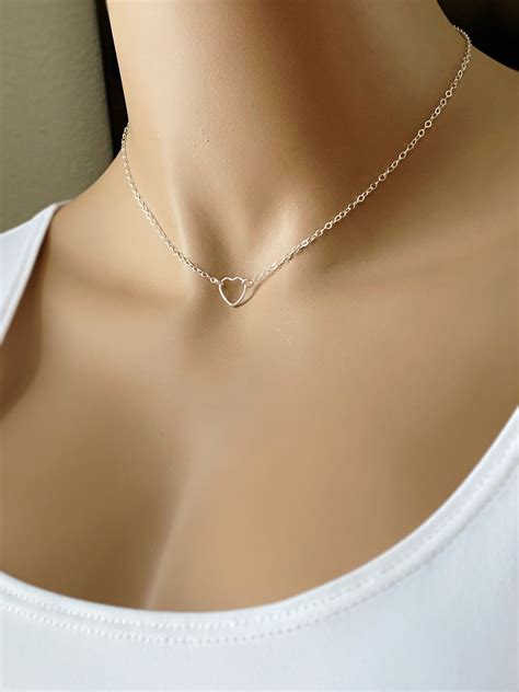 Minimalist Heart Choker Necklace Sterling Silver Minimal Etsy