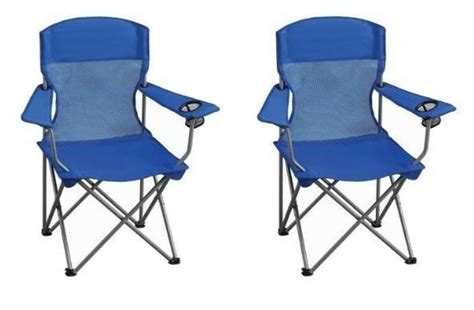 2x Blue Lawn Chairs Set Folding Heavy Duty