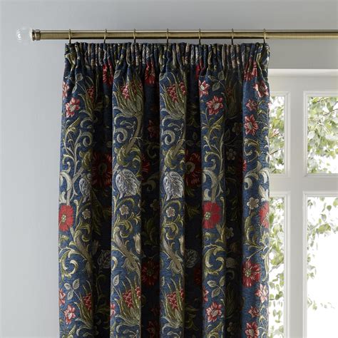 Betsy Chenille Jacquard Navy Pencil Pleat Curtains In 2021 Pleated