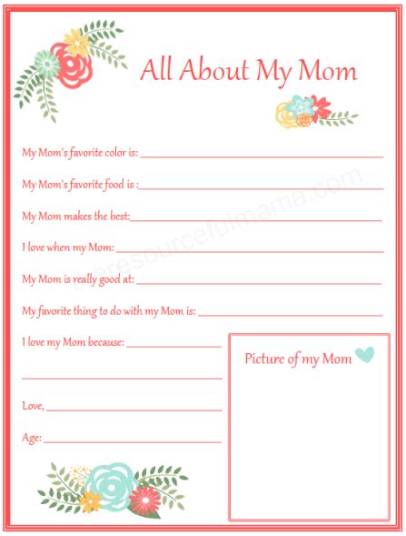 All about my mom ost. All About Me Mother's Day Survey {Free Printable for Kids ...