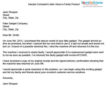There are no statutory prescribed complaint letter samples. Complaint Letter Sample Defective Product - ARCA-DIA