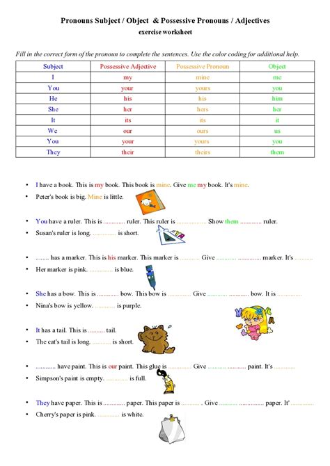 Exercícios De Inglês Possessive Adjectives E Possessive Pronouns Com Gabarito