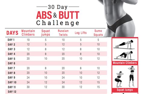 30 Day Abs And Butt Challenge Calendar