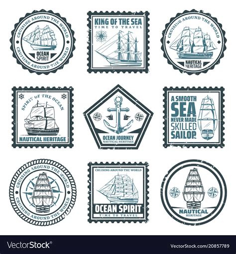 Vintage Ships And Vessels Stamps Set Royalty Free Vector