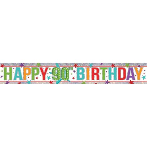 Multi Coloured Happy 90th Birthday Holographic Banner