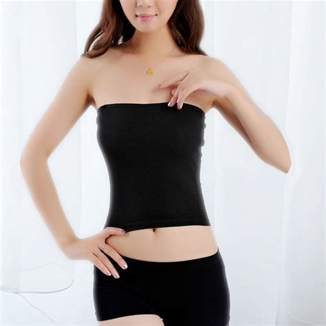 women lady basic stretch plain strapless tube top seamless sleeveless tee 2018 in camisoles