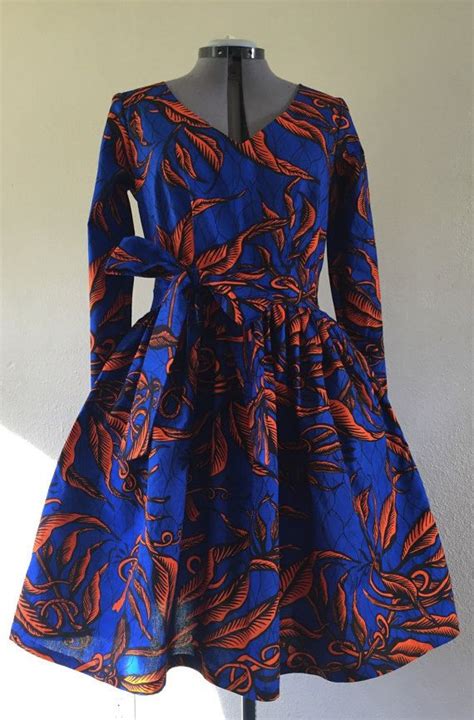 Lovely African Wax Print Dress Long Sleeve Midi Length Fit And Flare