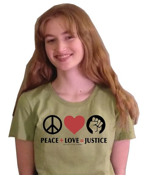T Shirt Peace Love Justice Peace Symbol Heart Fitted Cotton