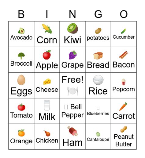 Myplate Bingo Card