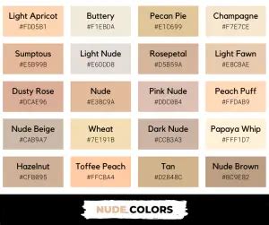 Shades Of Nude Color With Names Hex RGB CMYK