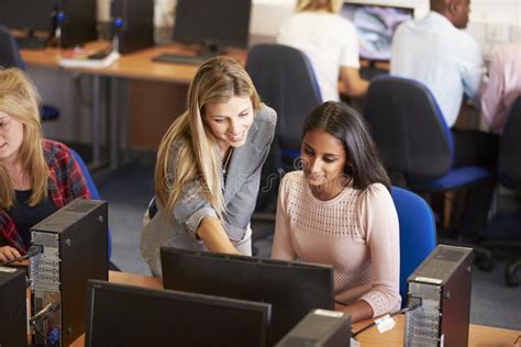 College Students At Computers In Technology Class Stock Photo Image