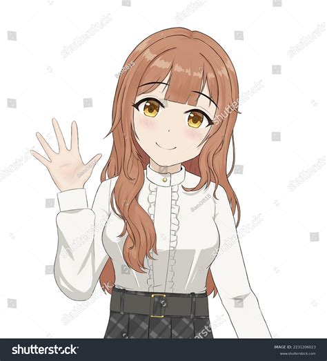 Anime Girl Saying Hi Waving Hand Stock Illustration 2231206023