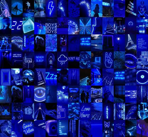 50pcs Blue Neon Aesthetic Pictures For Wall Collage Kit Neon Blue Photo