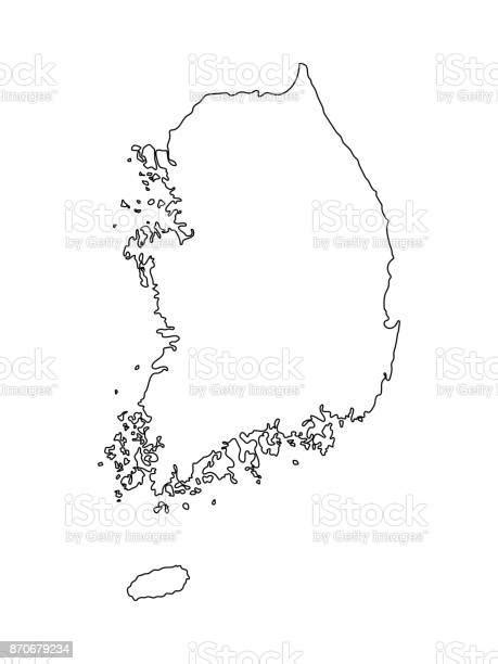 South Korea Map Outline Graphic Freehand Drawing On White Background Vector Illustration Stock