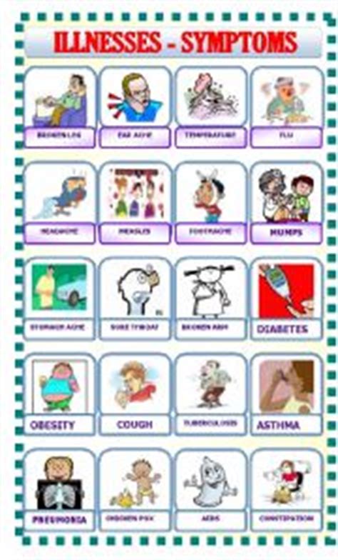 Students take it in turns to read their cards out. ILLNESSES/SYMPTOMS - ESL worksheet by ascincoquinas