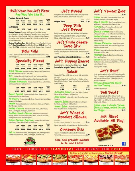 Jets Pizza Jets Pizza Take Out Menu Mozarella Cheese