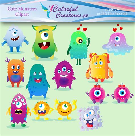 Cute Monster Digital Clipart Monster Images For Kids Cartoon Etsy