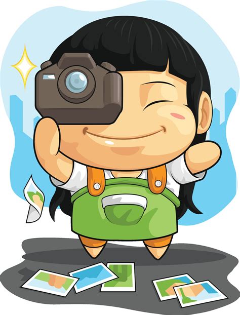 Photographer Girl Taking Picture Dslr Camera Cartoon Vector Drawing