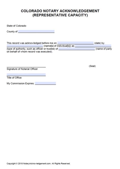 Free Colorado Notary Acknowledgement Forms Pdf Word