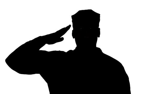 Saluting Soldier Silhouette On White Background Isolated Stock Photo