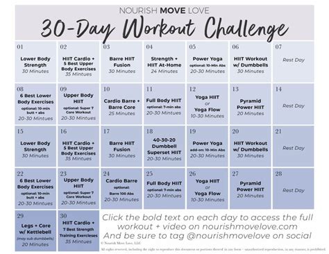 Free 30 Day Workout Calendar Videos Nourish Move Love 30 Day
