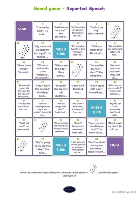 Reported Speech Board Game English ESL Worksheets Pdf Doc