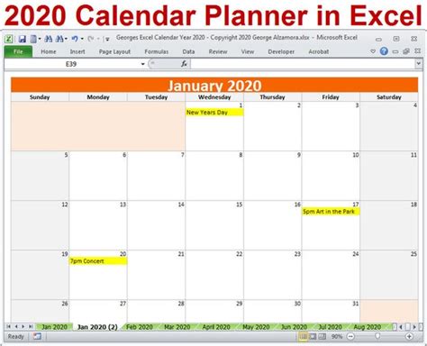Calendar 2020 Excel Template