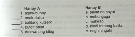 Iii A Panuto Hanapin Sa Hanay B Ang Kahulugan Ng Mga Salitang Nasa