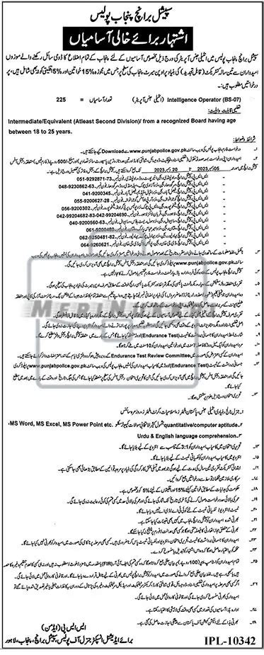 Punjab Police Special Branch Jobs 2024 Application Form Meri Nukkri