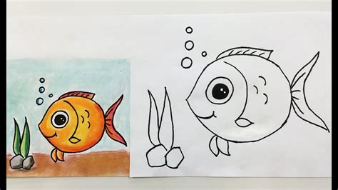 Teaching kids how to draw a cartoon fish | art for children. How to draw a fish for kids - YouTube