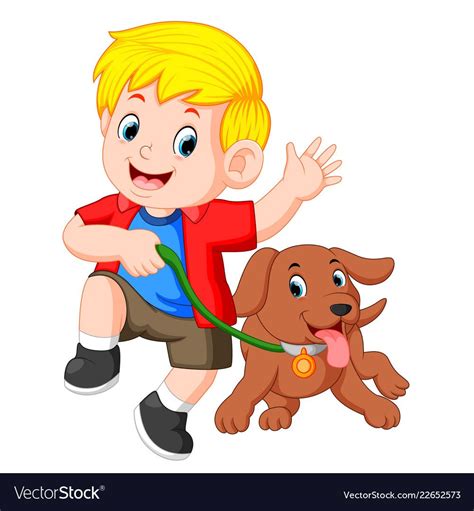 Illustration Of Little Boy Running With Dog Download A Free Preview Or