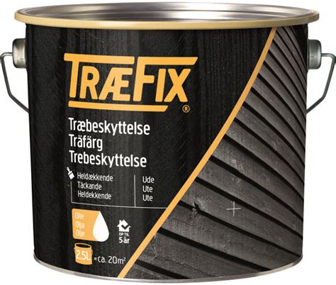 Det skyldes et metalpigment og kan fjernes ved at røre rundt. Dækkende træbeskyttelse i sort fra Træfix - 2,5 L. Oliebaseret