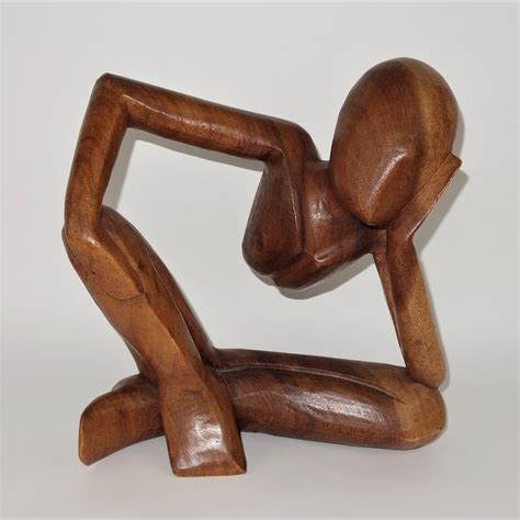 Mid Century Wood Carved Seated Woman Sculpture Ebth