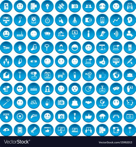 100 Social Media Icons Set Blue Royalty Free Vector Image