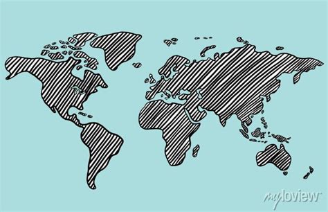 Freehand Drawing World Map Sketch On White Background • Adesivos Para