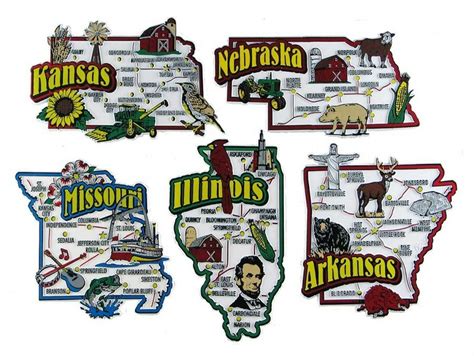 Usa Map State Magnets Arkansas Illinois Kansas