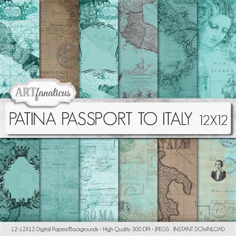 Maps 12x12 Digital Papers Patina Passport To Italy Etsy