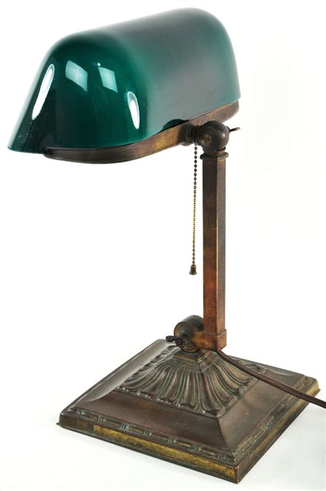 Antique Bankers Lamp Green Cased Glass Shade Emeralite No 8734 Desk