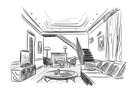 Room Interior Sketch Custom Designed Illustrations ~ Creative Market