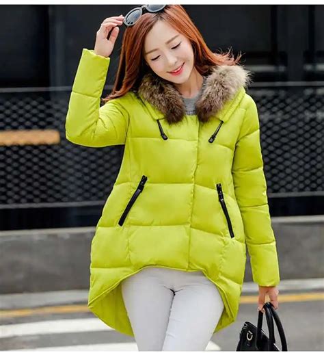 New Arrival Fashion Korean Down Jackets Real Fur Hooded Collar Wadded Mid Long Cotton Padded