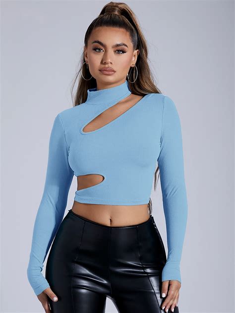 dusty blue sexy long sleeve viscose plain slight stretch spring women tops blouses and tee really