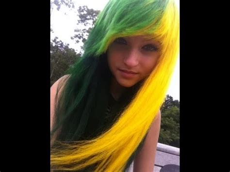 Yellow and blue makes green. Dying hair Yellow & Green - YouTube