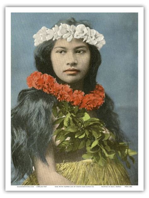 Beautiful Hawaiian Girl Flower Leis Vintage Hawaiian Postcard Print