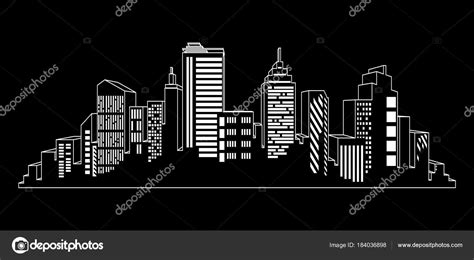Vector Black Cities Silhouette Icon Set On Black Night City Lights