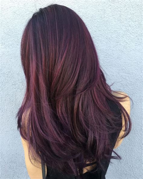 Black Hair With Purple And Brown Balayage Dark Burgundy Hair Color